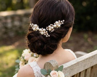 Juego de peinetas de perlas para boda, peineta nupcial, peineta de perlas para novia, tocado de boda, tocado de boda dorado o plateado