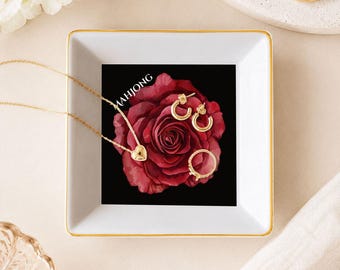 Mahjong Dice Tray Mortis Rose | Ceramic Porcelain Dish with Gold Rim | Mahjong Table Accessory | Mahjong Gift | Mahjong Mortis