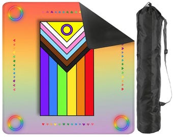 Progress Pride Mahjong Play Mat | Large Rainbow Mahjong Table Mat | Inclusive Pride Mahjong Gift | Mahjong Mortis