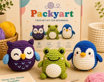 Häkelset für Anfänger, Amigurumi-Häkelset, Pinguin-Häkelset, Frosch-Häkelset, Eulen-Häkelset, DIY-Bastelset, Häkel-Starterset
