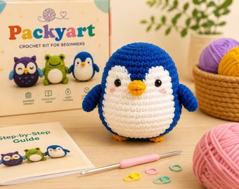 Penguin Crochet Kit for Beginners, Easy Amigurumi DIY Kit, Learn Crochet Step by Step, Complete Starter Set