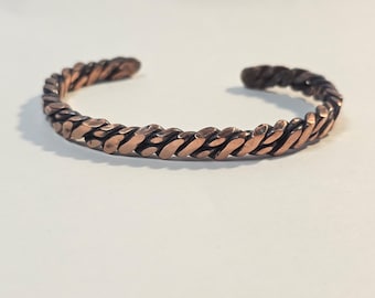 Twisted Wire Cuff Bracelet, Pure Copper, Handforged Men's Jewelry, Crafted In Michigan