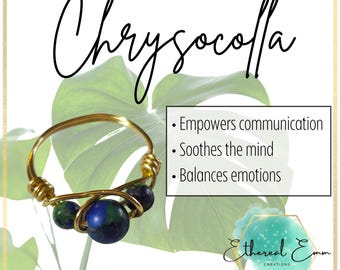 Chrysocolla Wire Wrapped Ring, Size 7