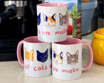 All Cats Are Muslim Mug | Pink Islam Mug | Cat Coffee Cup | Ramadan Gift | Eid Present