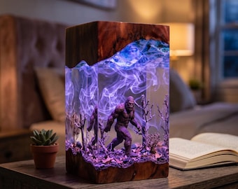 Bigfoot Resin Lamp, Sasquatch Night Light, Cryptid Decor, Handmade LED Resin Lamp, Gift for Bigfoot Lover, Halloween Decor