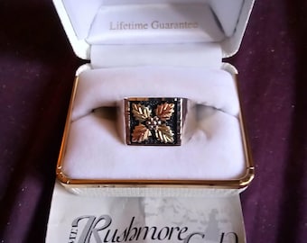 Vintage 1980s Black Hills Gold Sterling Silver Ring – Tri-Color Leaves (Size 11.5)