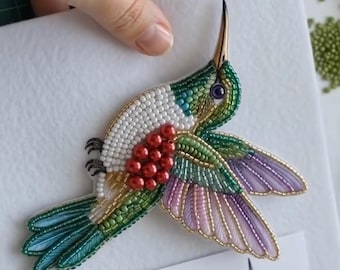 Schema PDF per spilla a forma di colibrì con perline, tutorial per la creazione di uccelli con perline, schema di ricamo fai da te con perline, download immediato