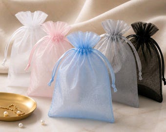 Bolsitas de organza de malla transparente con cordón ajustable, 10 cm x 14 cm (paquete de 100)