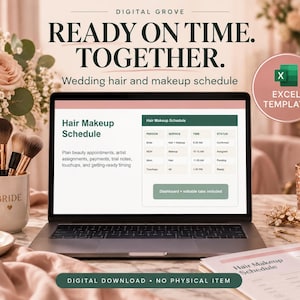 Wedding Hair and Makeup Schedule Spreadsheet, Beauty Timeline, Artist Payment and Bridal Party Tracker