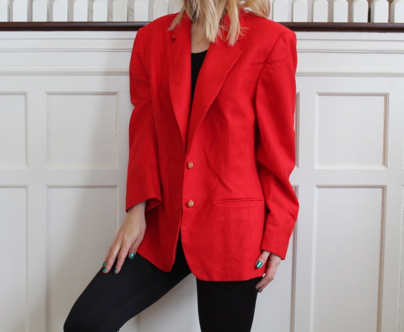 Vintage Pendleton Red Wool Long Gold Button Up Oversized Boyfriend Blazer Women/'s Size L