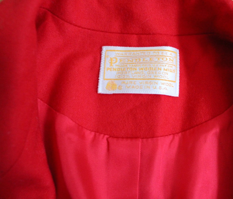 Vintage Pendleton Red Wool Long Gold Button Up Oversized Boyfriend Blazer Women/'s Size L