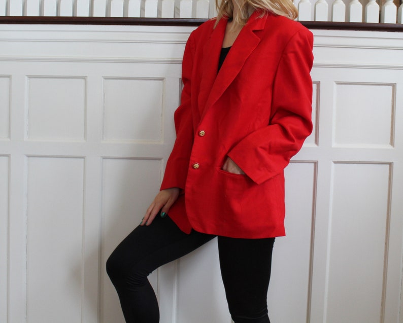 Vintage Pendleton Red Wool Long Gold Button Up Oversized Boyfriend Blazer Women/'s Size L