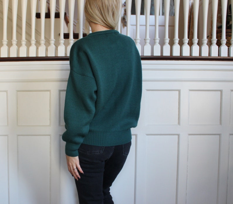 Vintage Teal Green Wool /& Cotton Blend Scottish Cardigan Sweater Women/'s Size S M