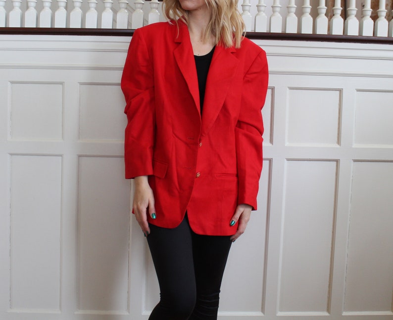 Vintage Pendleton Red Wool Long Gold Button Up Oversized Boyfriend Blazer Women/'s Size L