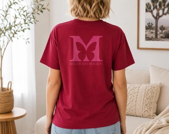 Cardinal Red Gildan 64000 Women's T-Shirt Back View Mockup