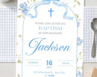 Invito al battesimo per bambino / Invito personalizzato per il battesimo / File PDF digitale / Elegante invito per il battesimo di un bambino