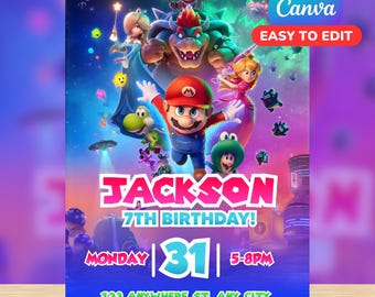 Mario Galaxy Birthday Invitation / Editable Canva Template / Digital File Kids Invite / Instant Download Super Mario Galaxy