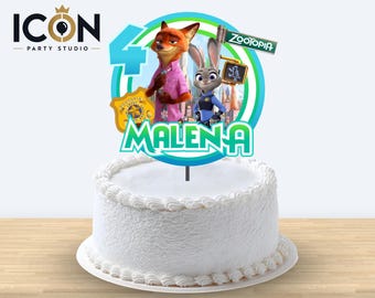 Cake Topper para tarta de Zootopia, PNG Editable de Zootopia, Adorno para tarta editable Zootopia 2, topper de Judy y Nick Canva imprimible