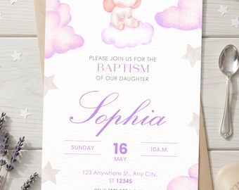 Baby Girl Christening Invitation / Personalized Christening Invitation / Digital PDF File / Elegant Christening Invitation for a Girl