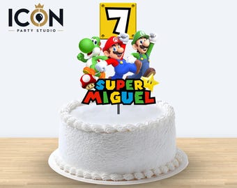 Cake Topper para tarta de Super Mario , decoración de Super Mario,  Topper personalizado imprimible, Decoración de tarta Mario y Luigi