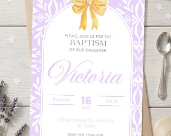 Baby Girl Christening Invitation / Personalized Christening Invitation / Digital PDF File / Elegant Christening Invitation for a Girl