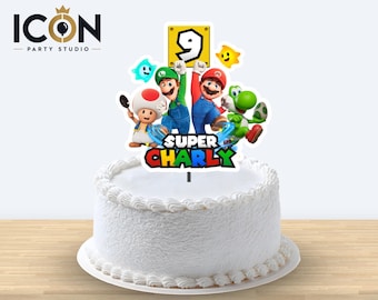Cake Topper para tarta de Super Mario Galaxy , decoración de Super Mario,  Topper personalizado imprimible, Decoración de tarta la película