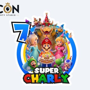 Cake Topper para tarta de Super Mario Galaxy , decoración de Super Mario, Topper personalizado imprimible, Decoración de tarta la película imagen 2
