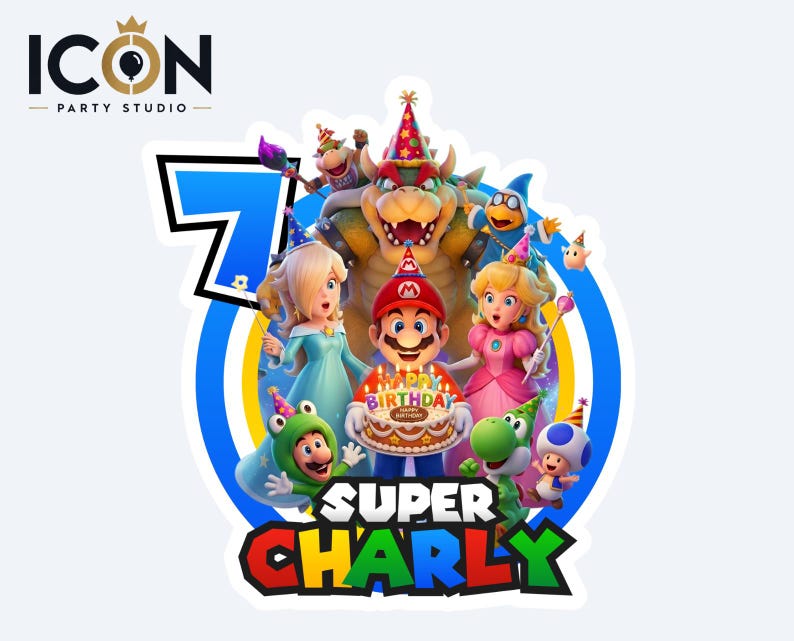 Cake Topper para tarta de Super Mario Galaxy , decoración de Super Mario, Topper personalizado imprimible, Decoración de tarta la película imagen 2