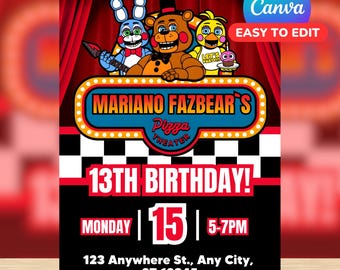 Five Nights at Freddy's Birthday Invitation / Editable Canva Template / Digital File Kids Invite / Instant Download FNAF