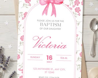 Baby Girl Christening Invitation / Personalized Christening Invitation / Digital PDF File / Elegant Christening Invitation for a Girl
