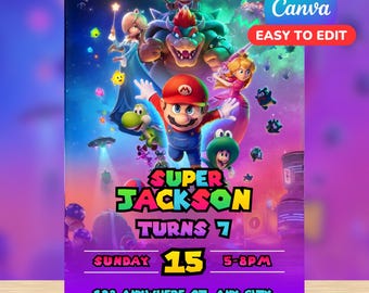 Mario Galaxy Birthday Invitation / Editable Canva Template / Digital File Kids Invite / Instant Download Super Mario Galaxy