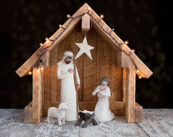 Nativity Creche Stable Reclaimed Barnwood - For Willow Tree