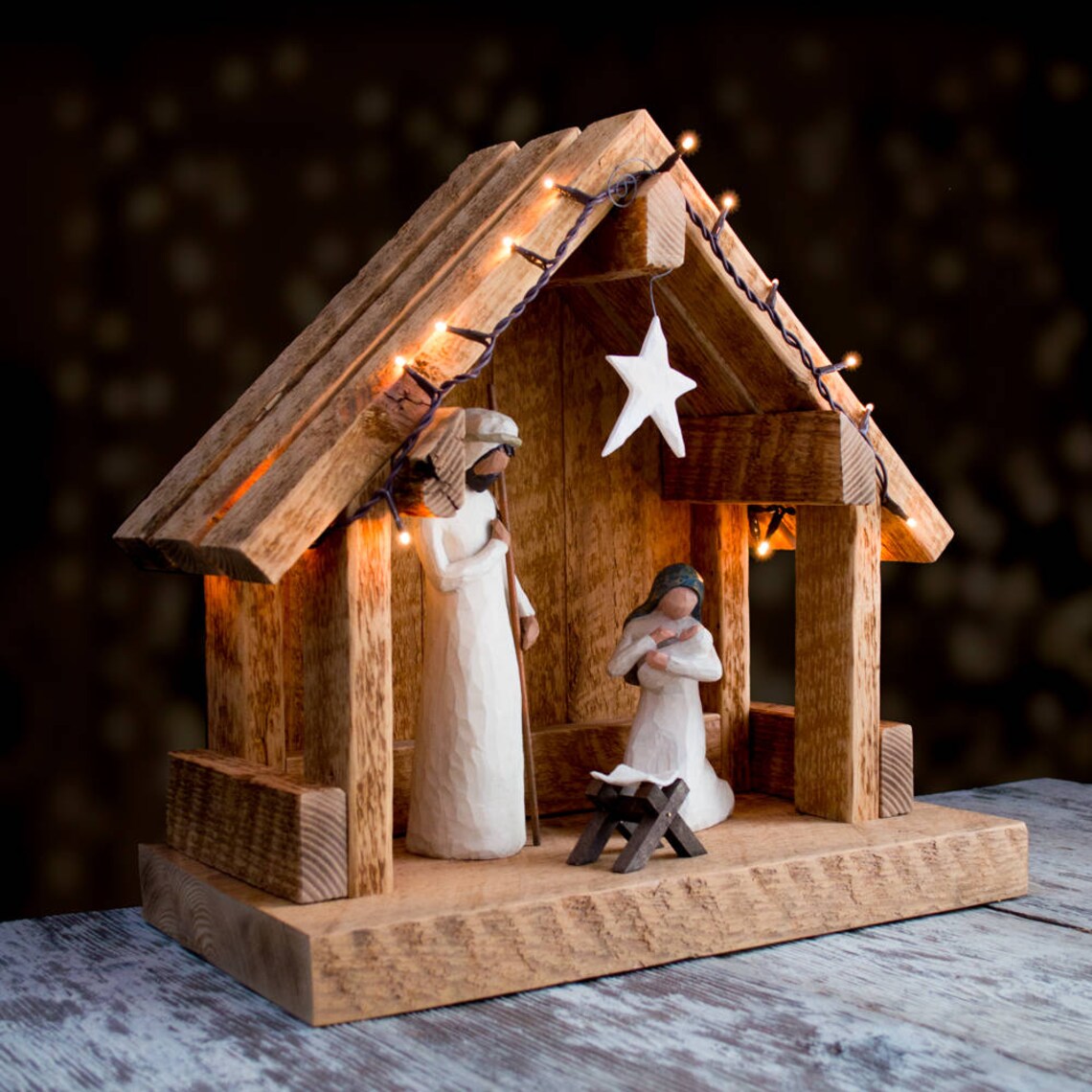 Nativity Creche Stable Reclaimed Barnwood WITH PLATFORM Etsy Canada