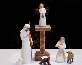 Angel Pedestal Stand, Raised Display Stand for Willow Tree Nativity Creche