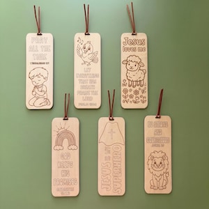 Wooden Bookmark Personalized Christian Coloring Activity Bible Verse Gift Children Sunday School Craft Custom Bookmark Kids Set Page Marker