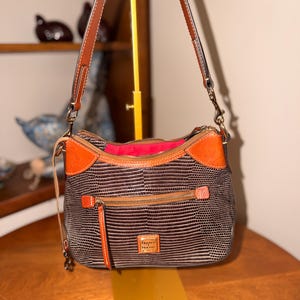 Dooney and Bourke Brown Lizard Embossed Leather Shoulder Bag