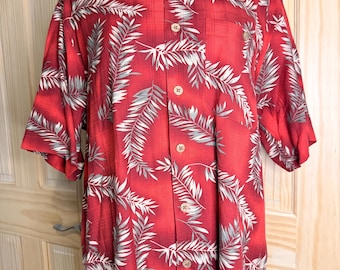 Banana Cabana Men's Red Hawaiian Camp Shirt 100% Silk Palm Print Medium