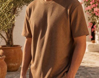 Camiseta de lino para hombre, transpirable, informal, ligera, de verano, estilo minimalista, para la playa y para el día a día.