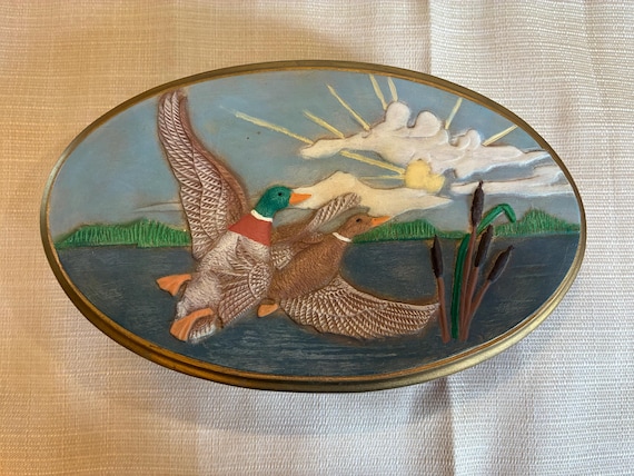 Handmade Mallard Ducks Ceramic Treasure Box