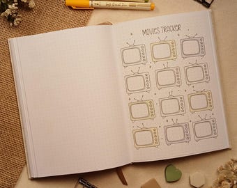 Movie Tracker | Stick-In-Page | A5 Format | Tracker | Film Log & Watch List | Colored or Black and White
