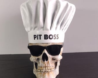 Pit Boss BBQ Sculpture, Custom Resin Skull, Grill Master Gift, Outdoor Kitchen Decor, Smoking Pro Statue