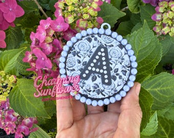 Pearl Monogram Letter With Floral Print Car Freshener