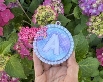 Pearl Monogram Letter With Mermaid Print Car Freshener