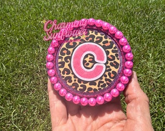 Pink Embroidery Monogram Letter With Pearls Car Freshie
