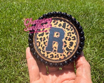 Black Monogram Letter With Pearls Car Freshie