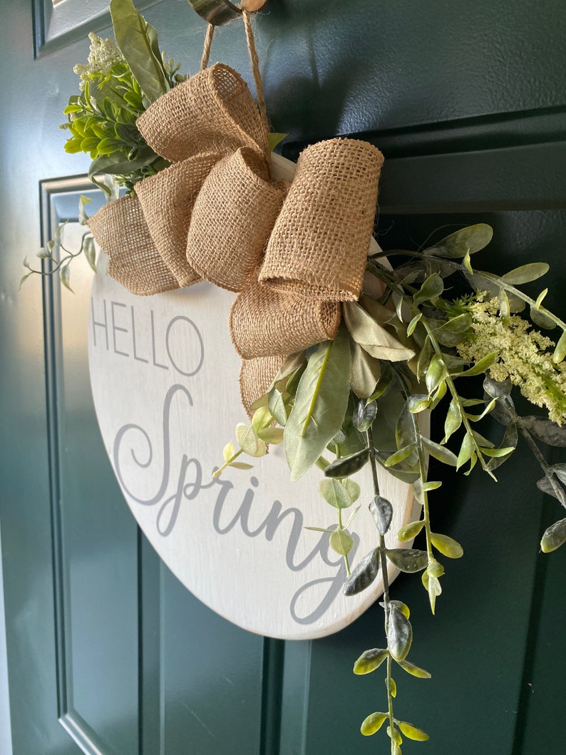 Hello Spring // Door Hanger // Door Sign // Front Door Decor Etsy