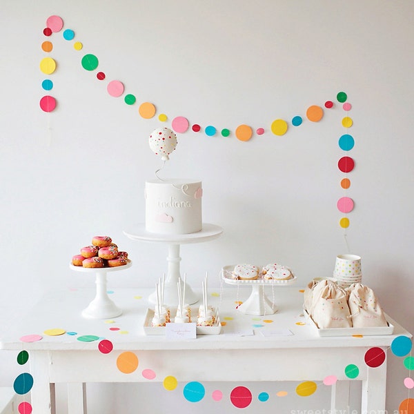 Sprinkle & Confetti Garland - Spotty Circle Garland in Rainbow of Colours