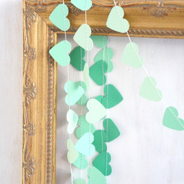 Sweetheart paper garland - 10 feet (3 metres) Ombre Mint green Emerald, engagement wedding party home decor