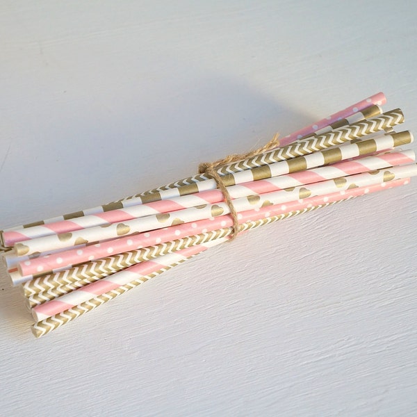 Mixed pack - Vintage Paper Straws Blushing hearts of gold - Pack of 25 Stripe