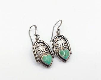 Sterling Silver Turquoise Heart Dangle Earrings